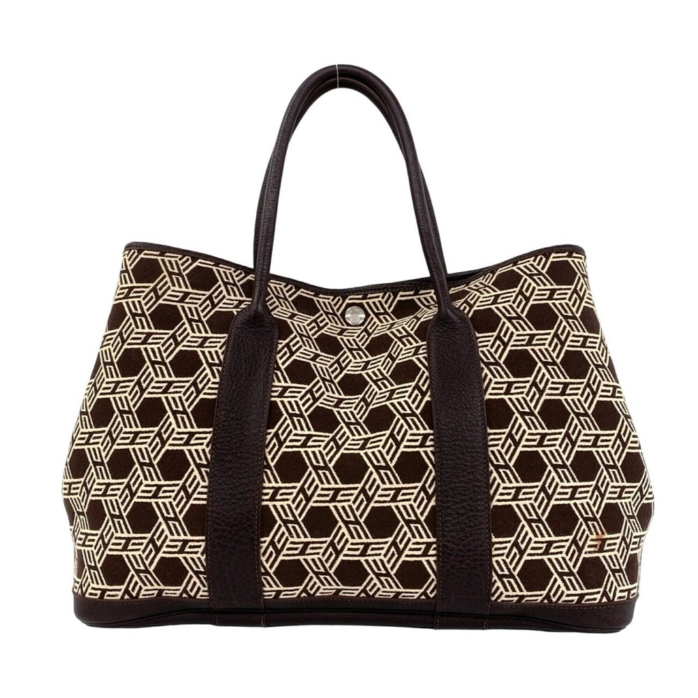 HERMES Garden Party PM Buffle Toile Sole H Handbag (Nicotine) 45443